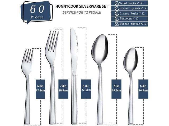 Silverware Set, Hunnycook 60-piece Silverware Set for 12, Stainless Steel Flatware Set, Include Fork Knife Spoon Set, Mirror Polished, Dishwasher...