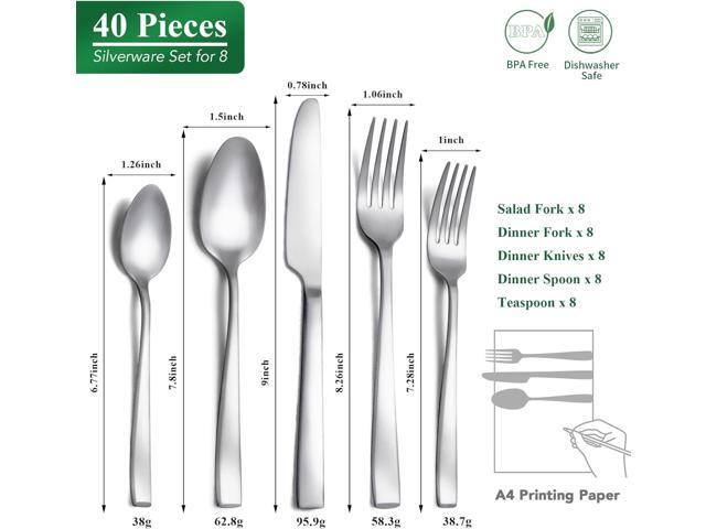 40 Piece Silverware Set Service for 8, EIUBUIE Premium Stainless Steel Cutlery Set, Matte Finish Flatware Sets Durable Solid, Modern Kitchen...