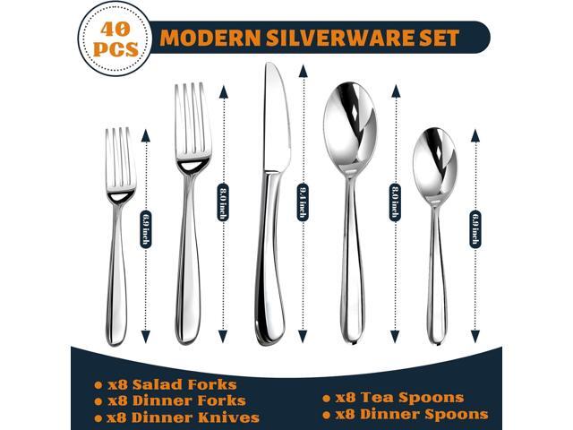 Silverware Set for 8, Heavy Duty Stainless Steel Cutlery Set Flatware Set,40 Piece Premium Silverware, Mirror Polished Modern Cutlery include Fork...