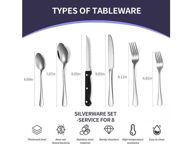 48-Piece Silverware Set with Steak Knives Stainless Steel Flatware Set for 8 Food Grade Tableware Cutlery Set Rust-proof, Mirror Polished,...