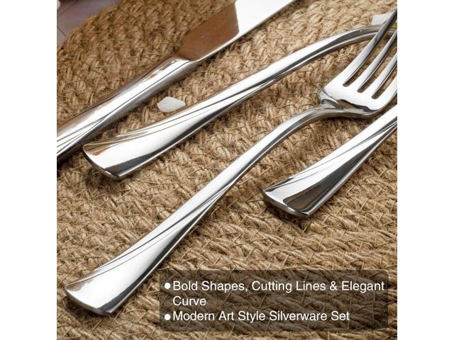 Alata Alice 60-Piece Silverware Set Stainless Steel Flatware Set,Service for 12,Mirror Polished Cutlery Set,Dishwasher Safe