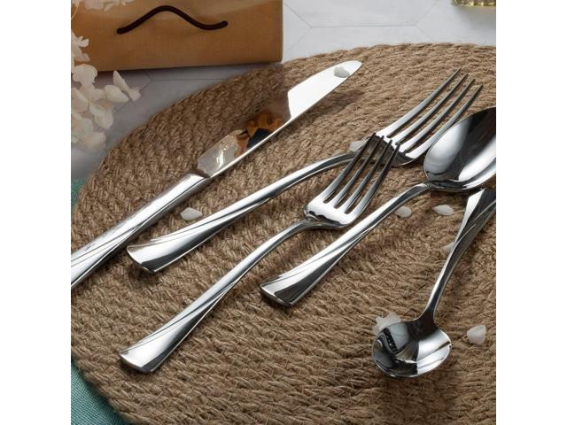 Alata Alice 60-Piece Silverware Set Stainless Steel Flatware Set,Service for 12,Mirror Polished Cutlery Set,Dishwasher Safe