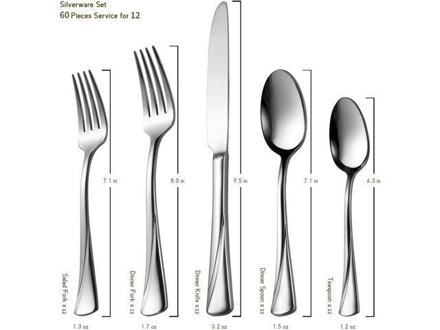 Alata Alice 60-Piece Silverware Set Stainless Steel Flatware Set,Service for 12,Mirror Polished Cutlery Set,Dishwasher Safe