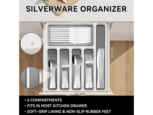 49-Piece Silverware Set with Organizer, Stainless Steel Kitchen Utensils Set for 8, Cutlery Flatware Set with Steak Knives Fork Spoon for Home...