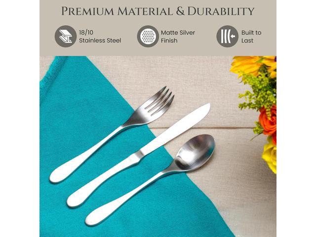 Knork Silverware Set - 20 Piece Matte Silver Cutlery set - Ergonomic Design Utensil sets, 18/10 Stainless Steel Forks Spoons and Knives set