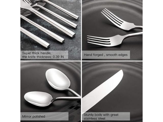 Silverware Set Flatware Set 40 Pieces Stainless Steel Cutlery Set Hexagonal Pattern Mirror Finished Home Daily Use Housewarming Wedding Gift...
