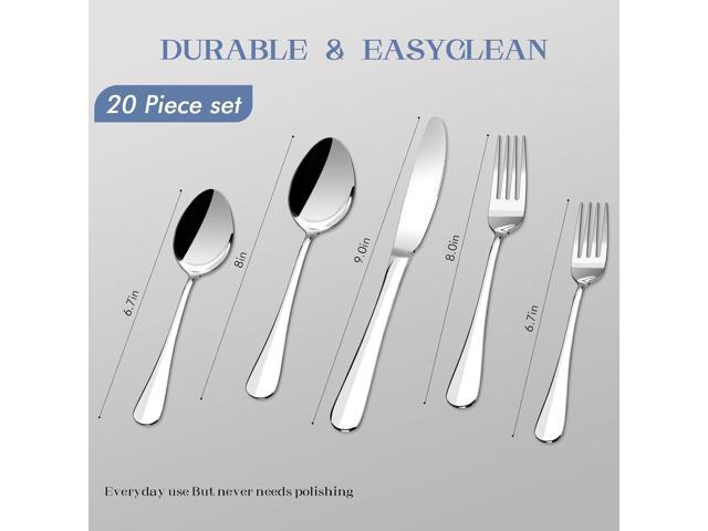 Silverware Set, 20 Piece Flatware Cutlery Set for 4, 18/10 Stainless Steel Silverware Mirror Polished Dishwasher Safe for Home, Restaurant,...