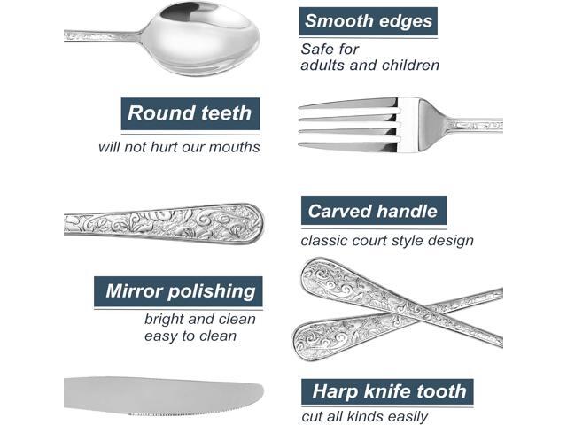 Runfly Vintage Carved Stainless Steel 20 Pieces Flatware Set, Silverware Set, Modern Embossed Cutlery Set Utensils Including Fork Spoon and Knife