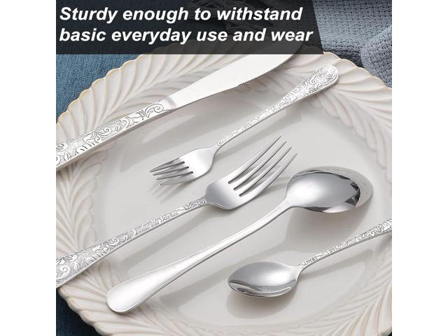 Runfly Vintage Carved Stainless Steel 20 Pieces Flatware Set, Silverware Set, Modern Embossed Cutlery Set Utensils Including Fork Spoon and Knife