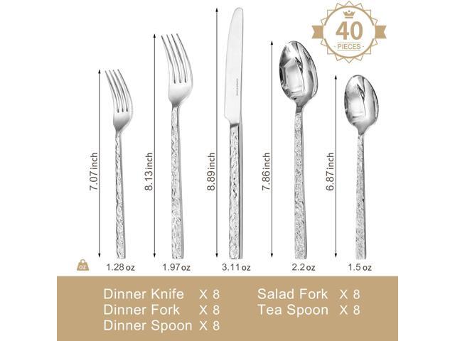 KINGSTONE 40 Pcs Hammered Silverware Set for 8, 18/10 Stainless Steel Heavy Duty Flatware Set, Tableware Cutlery Utensil Sets for Home Restaurant...