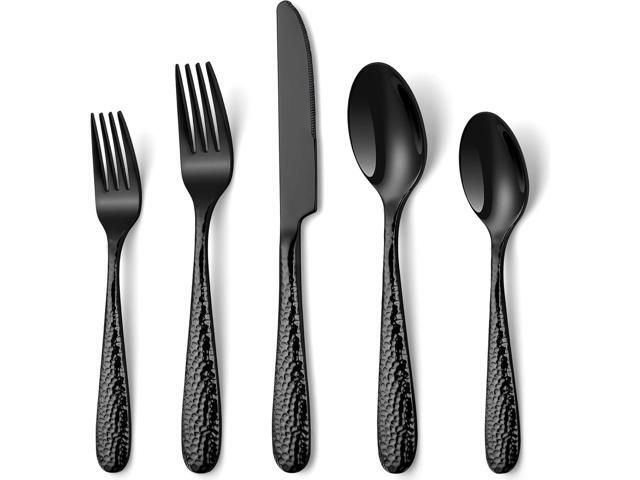 Hammered Black Silverware Set, EUIRIO 40-Piece Flatware Set for 8, Heavy Duty Stainless Steel Cutlery Set, Food-Grade Utensil Sets Includes Spoons...