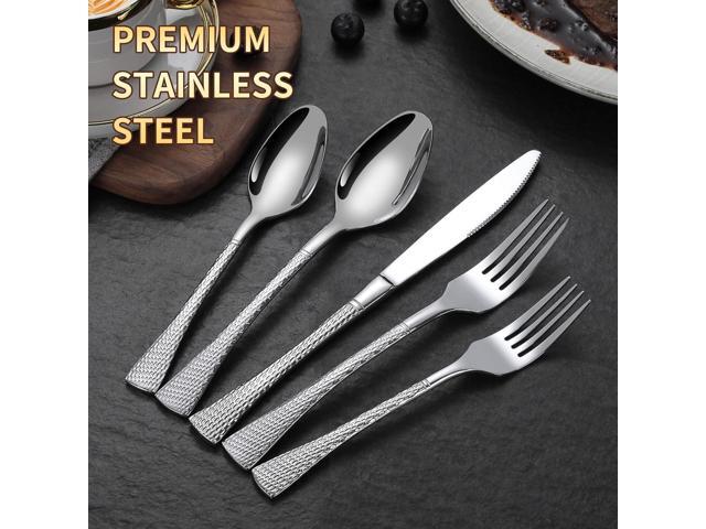 Hammered Silver Silverware Set for 8,Stainless Steel 40-Piece Modern Cutlery Set,Mirror Polished Heavy Duty Flatware Set Utensil Set,Knives Spoons...
