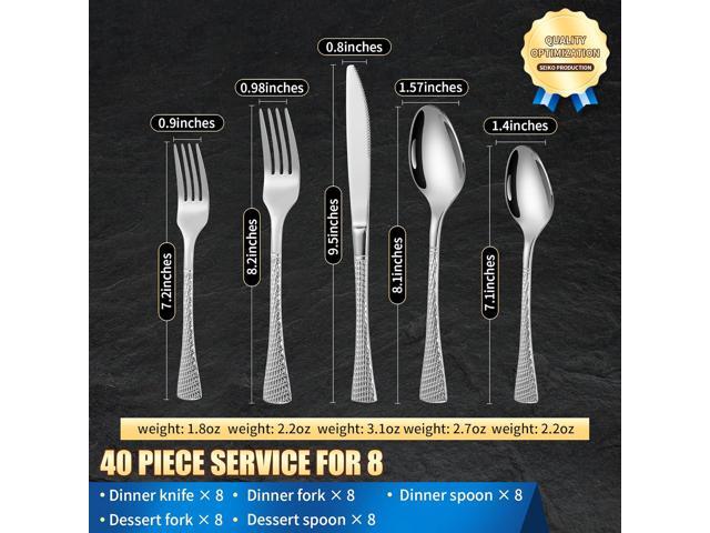 Hammered Silver Silverware Set for 8,Stainless Steel 40-Piece Modern Cutlery Set,Mirror Polished Heavy Duty Flatware Set Utensil Set,Knives Spoons...