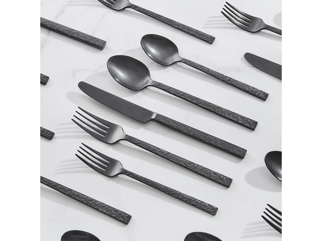 KINGSTONE 20 Pcs Black Hammered Silverware Set for 4, 18/10 Stainless Steel Heavy Duty Flatware Set, Tableware Cutlery Utensil Sets for Home...