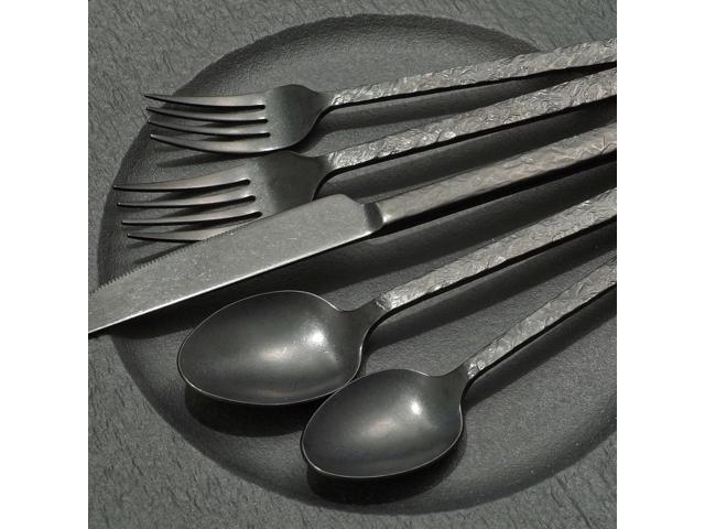 KINGSTONE 20 Pcs Black Hammered Silverware Set for 4, 18/10 Stainless Steel Heavy Duty Flatware Set, Tableware Cutlery Utensil Sets for Home...