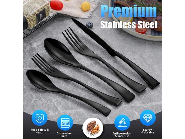 20-Piece Black Silverware Set for 4,Heavy Duty 18/10 Stainless Steel Flatware Set with Forged Stand Knife,Modern Cutlery Utensil Set,Forks Spoons...