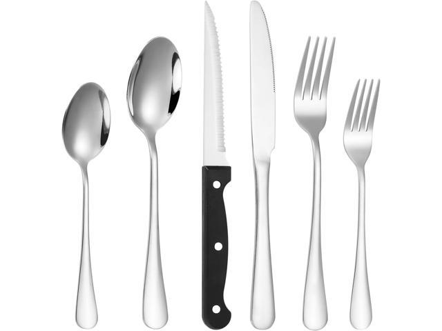 Lazycorner 53 Piece Silverware Set for 8, Flatware Set with Steak Knives for 8 and 5 Public Serving Use Set 18/10 Stainless Steel Serving Utensils...