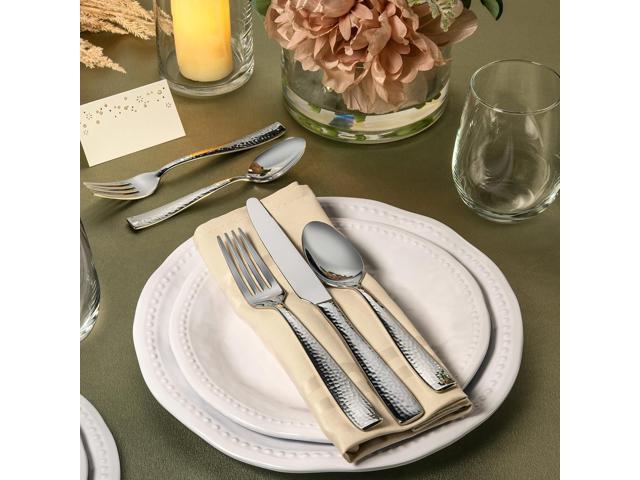 Hudson Essentials 40-Piece Hammered Stainless Steel 18/10 Flatware Silverware Set, Service for 8 (40-Piece Set)
