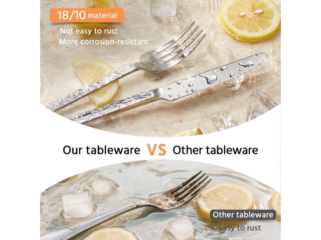 KINGSTONE 40 Pcs Hammered Silverware Set for 8, 18/10 Stainless Steel Heavy Duty Flatware Set, Tableware Cutlery Utensil Sets for Home Restaurant...