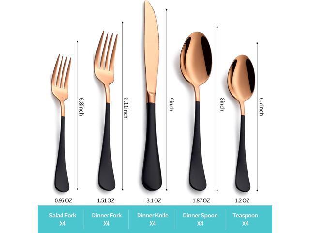 20-Piece Rose Gold and Black Silverware Set for 4 - 18/0 Stainless Steel Flatware Cutlery Utensils, Include Dinner Knives, Forks, Spoons, Salad...