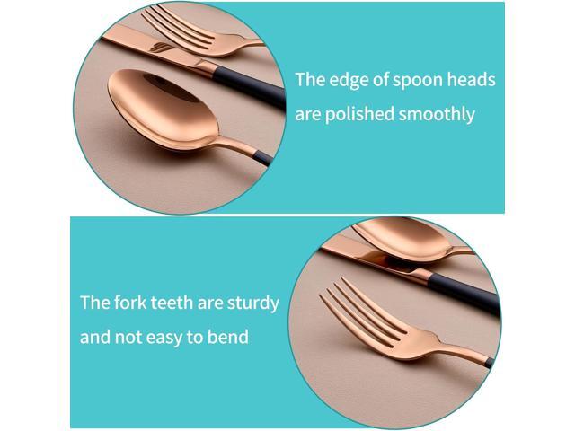 20-Piece Rose Gold and Black Silverware Set for 4 - 18/0 Stainless Steel Flatware Cutlery Utensils, Include Dinner Knives, Forks, Spoons, Salad...