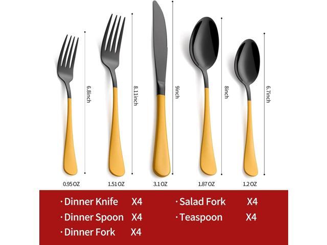 20-Piece Yellow Silverware Set 18/0 Stainless Steel Black Silverware Set Yellow Handle Cutlery Black Set Service for 4 Dinner Knives Forks Spoons...