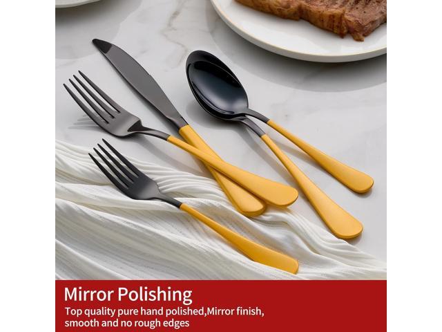 20-Piece Yellow Silverware Set 18/0 Stainless Steel Black Silverware Set Yellow Handle Cutlery Black Set Service for 4 Dinner Knives Forks Spoons...