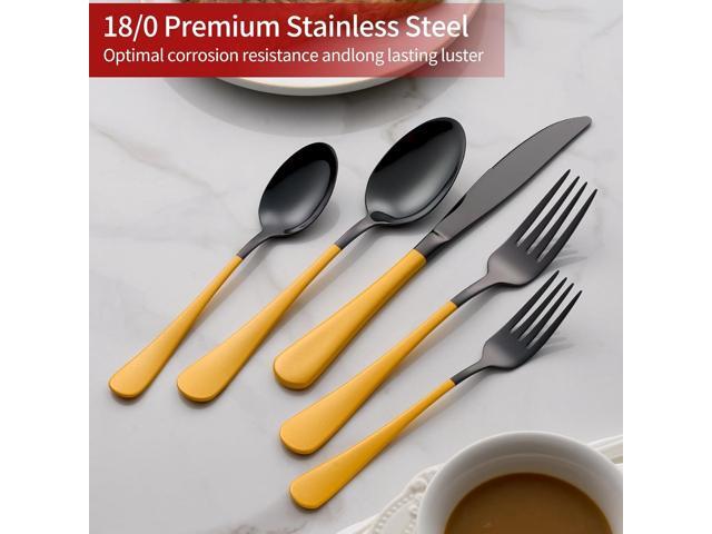 20-Piece Yellow Silverware Set 18/0 Stainless Steel Black Silverware Set Yellow Handle Cutlery Black Set Service for 4 Dinner Knives Forks Spoons...