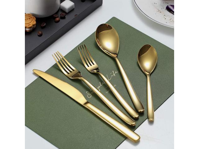 HOMQUEN 40-Piece Gold Silverware Set, Gold Flatware Set for 8, Stainless Steel Tableware Cutlery Set, Utensil Sets for Kitchen, Forks and Spoons...