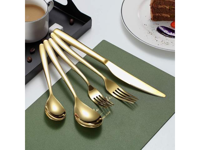 HOMQUEN 40-Piece Gold Silverware Set, Gold Flatware Set for 8, Stainless Steel Tableware Cutlery Set, Utensil Sets for Kitchen, Forks and Spoons...
