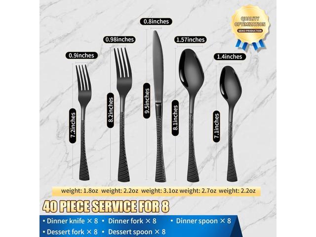 Hammered Black Silverware Set for 8,Stainless Steel 40-Piece Modern Cutlery Set,Mirror Polished Heavy Duty Flatware Set Utensil Set,Knives Spoons...