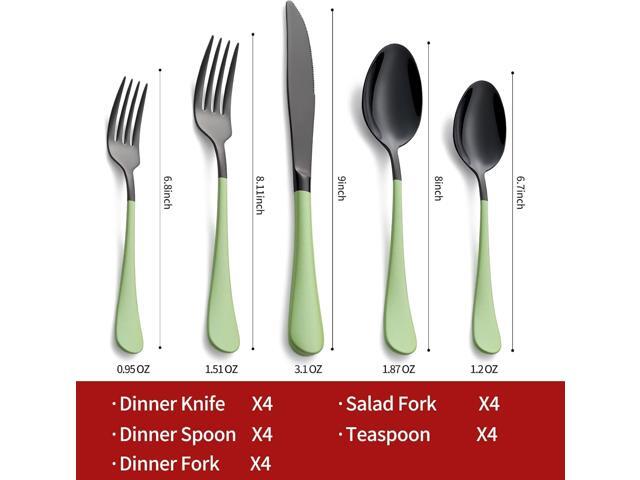 20-Pieces Green and Black Silverware Sets for 4,Green Handle Stainless Steel Cutlery Set, Include Forks Spoons and Knives Set, Dishwasher Safe...