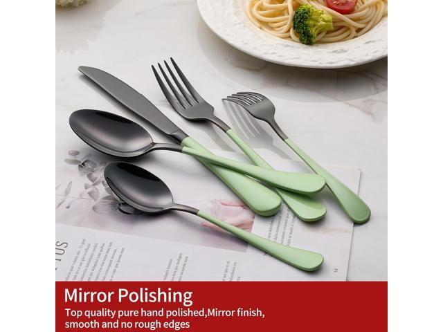 20-Pieces Green and Black Silverware Sets for 4,Green Handle Stainless Steel Cutlery Set, Include Forks Spoons and Knives Set, Dishwasher Safe...