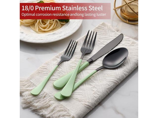 20-Pieces Green and Black Silverware Sets for 4,Green Handle Stainless Steel Cutlery Set, Include Forks Spoons and Knives Set, Dishwasher Safe...