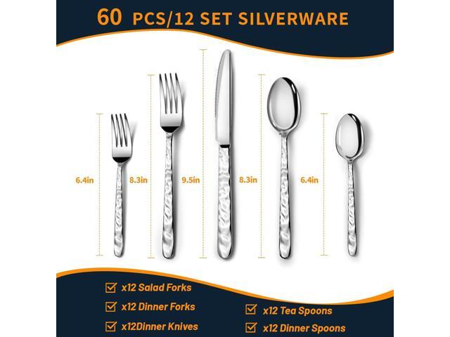 60 Piece Silverware Set for 12, Food-Grade Stainless Steel Utensils Set Includes Spoons Forks Knives, Sturdy Home Kitchen Eating Tableware Set,Wave...