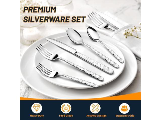 60 Piece Silverware Set for 12, Food-Grade Stainless Steel Utensils Set Includes Spoons Forks Knives, Sturdy Home Kitchen Eating Tableware Set,Wave...