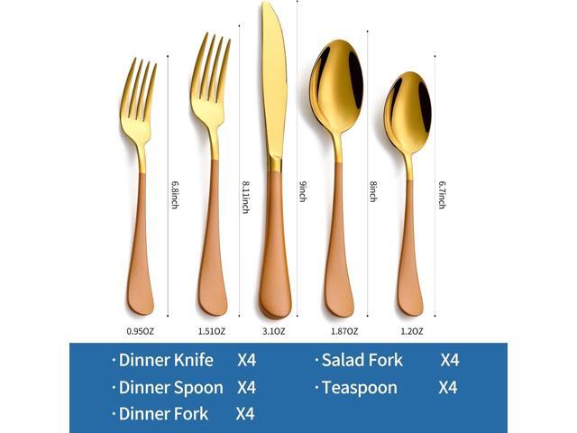 20-Piece Orange & Gold Silverware Set, 18/0 Stainless Steel Colorful Handle Flatware Set,Service for 4,Modern Cutlery Set Includes Dinner Knives...