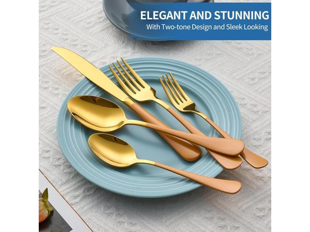 20-Piece Orange & Gold Silverware Set, 18/0 Stainless Steel Colorful Handle Flatware Set,Service for 4,Modern Cutlery Set Includes Dinner Knives...