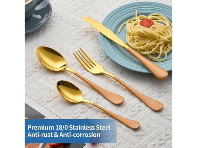 20-Piece Orange & Gold Silverware Set, 18/0 Stainless Steel Colorful Handle Flatware Set,Service for 4,Modern Cutlery Set Includes Dinner Knives...