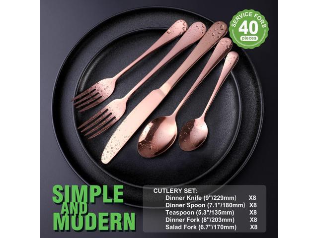 Copper/Rose Gold Silverware Set, OGORI 40-Piece Stainless Steel Flatware Set, Kitchen Utensil Set Service for 8, Mirror Polished Tableware Cutlery...