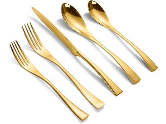 20-Piece Gold Silverware Set for 4,Heavy Duty 18/10 Stainless Steel Cutlery Set with Forged Stand Knife,Modern Flatware Utensils Set,Forks Spoons.