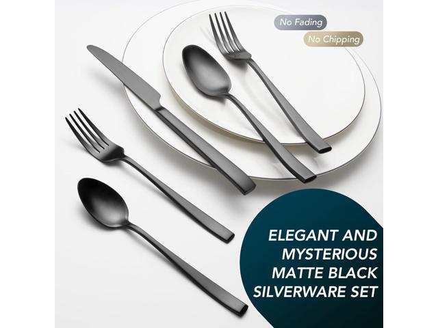 Matte Black Silverware Set, EIUBUIE 40-Piece Premium Stainless Steel Black Cutlery Set for 8, Matte Flatware Sets, Kitchen Utensils Sets Include...