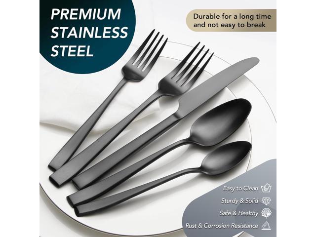 Matte Black Silverware Set, EIUBUIE 40-Piece Premium Stainless Steel Black Cutlery Set for 8, Matte Flatware Sets, Kitchen Utensils Sets Include...
