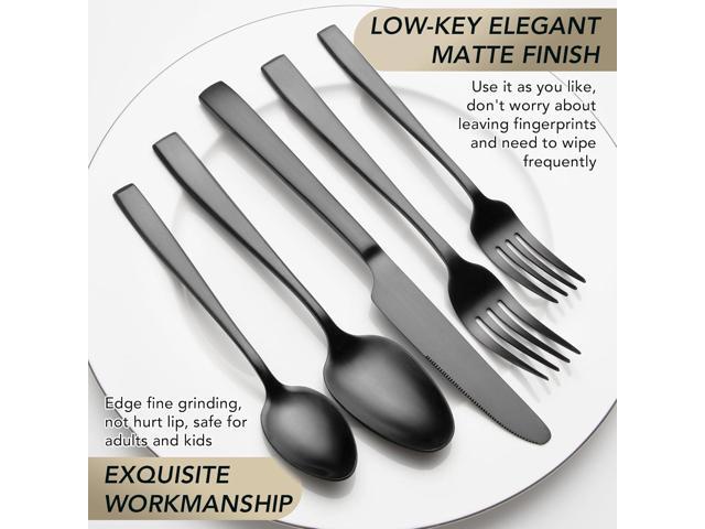 Matte Black Silverware Set, EIUBUIE 40-Piece Premium Stainless Steel Black Cutlery Set for 8, Matte Flatware Sets, Kitchen Utensils Sets Include...