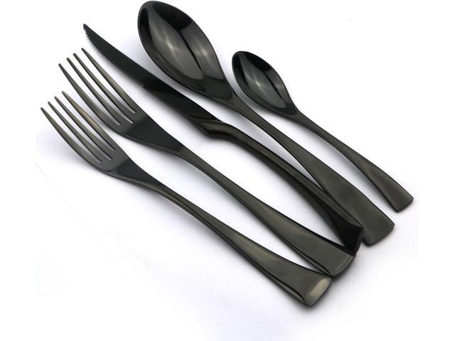 20-Piece 18/10 Stainless Steel Serrated Steak Knife Flatware Set, Mirror Polishing Black, Service for 4