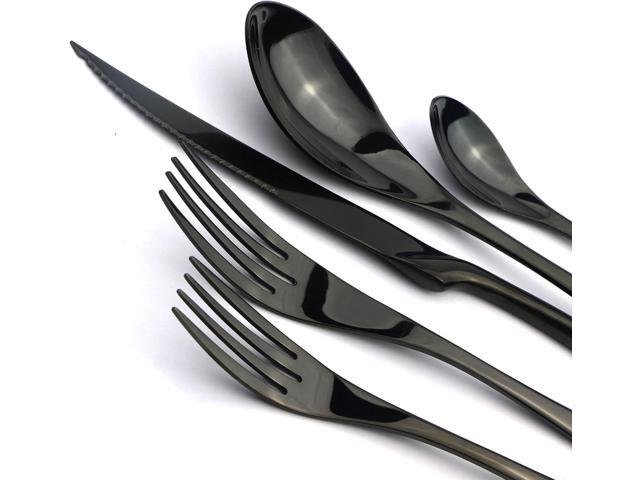 20-Piece 18/10 Stainless Steel Serrated Steak Knife Flatware Set, Mirror Polishing Black, Service for 4