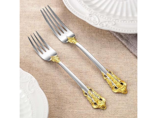 KEAWELL Luxury 20 Pieces 18/10 Stainless Steel Flatware set, Service for 4, silver plated with gold accents, Fine Silverware set and Dishwasher...