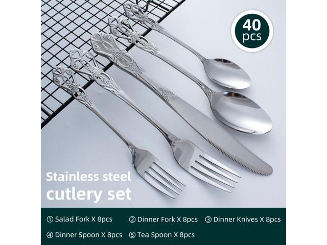 40-Piece Stainless Steel Flatware Set, Silver Silverware Set Service for 8, Cutlery Utensils Set