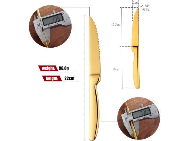 Steak Knife Set, 4-Piece Serrated Steak Cutlery Steak Knife, Gold Stainless Steel Steak Cutlery Knife for Home, Restaurant, Hotel, 22cm