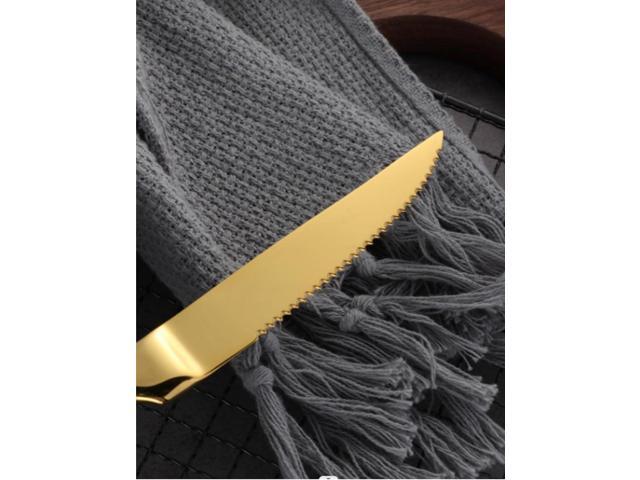 Steak Knife Set, 4-Piece Serrated Steak Cutlery Steak Knife, Gold Stainless Steel Steak Cutlery Knife for Home, Restaurant, Hotel, 22cm